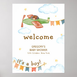 Poster É um Bem-vindo ao Chá de Bebê Menino Urso Avião Cé
