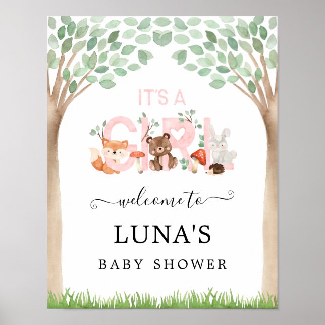 Poster É um Chá de fraldas de Garota Woodland Bem-vindo (Frente)