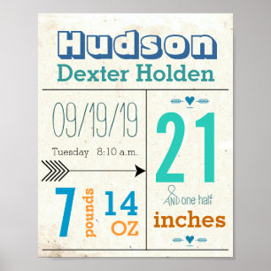 Poster É um menino! Seta Fofa Nova Baby Stats