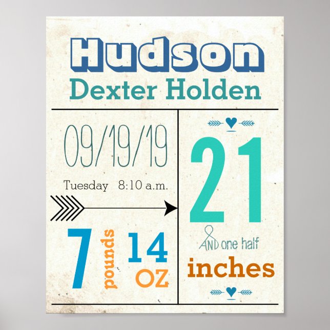 Poster É um menino! Seta Fofa Nova Baby Stats (Frente)