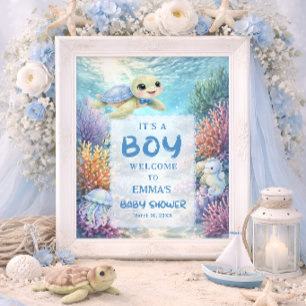 Poster É um Menino Tartaruga Marinha Chá de Bebê Boas-Vin