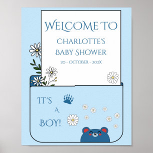 Poster É um menino! Urso Fofo e Flores de Margarida para