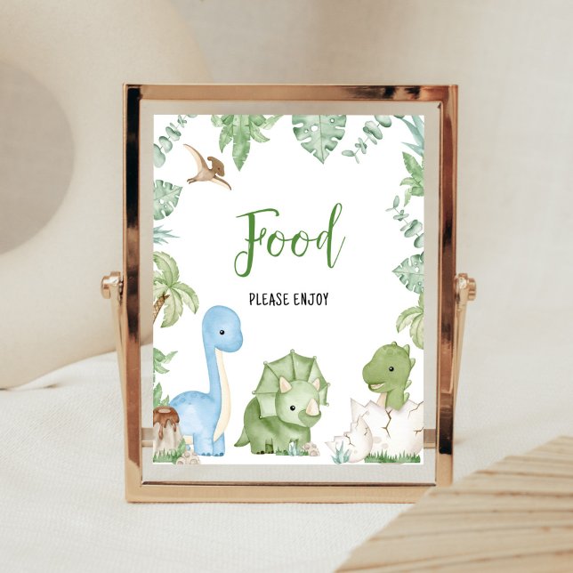 Poster É uma Comida Chá de fraldas de Dinossauro (Greenery Boy Dinosaur Baby Shower Food Sign)
