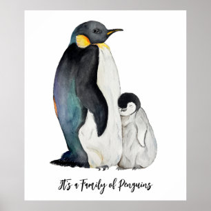 Poster É uma família de pinguins desenhando aquarela