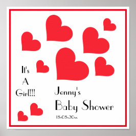 Poster É uma garota! - Chá de fraldas Personalizado Coraç