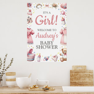 Poster É uma menina! Cartaz suspenso para chá de bebê