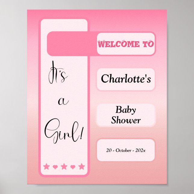 Poster É Uma Menina! Gradiente Rosa Chuveiro de Bebê Fofo (Frente)