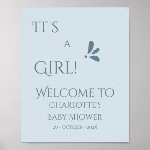 Poster É uma menina! Minimalismo Chuveiro de Bebê Azul Pa