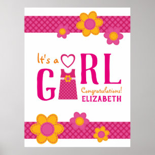 Poster É uma menina parabéns nome flores fofas