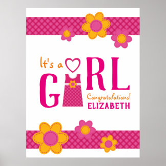 Poster É uma menina parabéns nome flores fofas