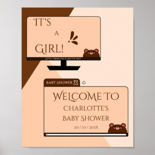 Poster É uma menina! Tela de Computador do Urso Fofo para