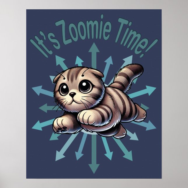 Poster É Zoomie Time Scottish Fold Cat (Frente)