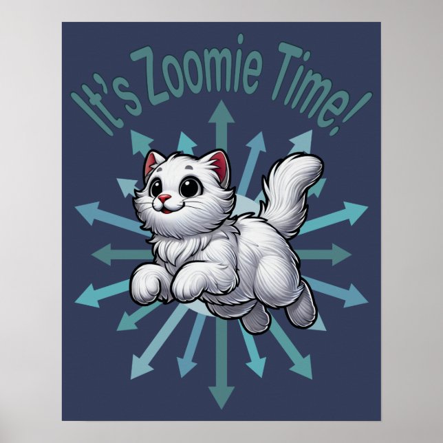 Poster É Zoomie Time White Cat (Frente)