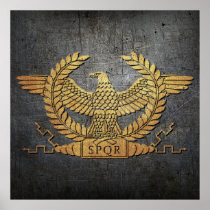 Póster Eagle Dourado resistido romano no ferro