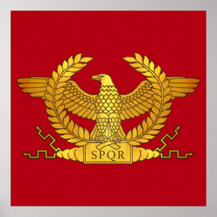 Póster Eagle dourado romano no vermelho