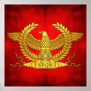Póster Eagle dourado romano no vermelho