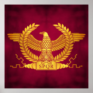 Poster Eagle dourado romano no vermelho