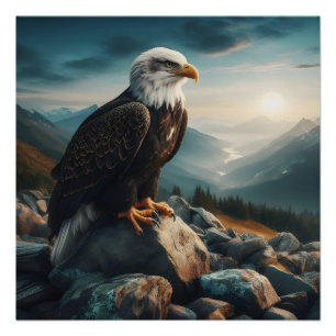 Póster Eagle Perked em Rocky Terrain