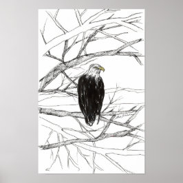 Poster Eagle Tree Desert Landscape Ink Sketch