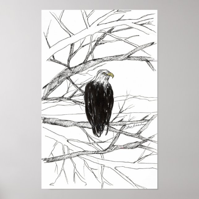 Poster Eagle Tree Desert Landscape Ink Sketch (Frente)