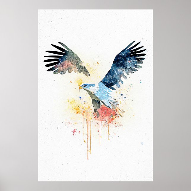 Poster Eagle Wild Animal Nature Watercolor Pintura (Frente)