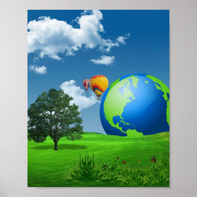 Poster Earth Globe Balloons Frutiger Aero (Frente)