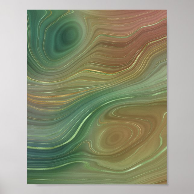 Poster Earthy Strata | Emerald Green Brown Dourado Agate (Frente)