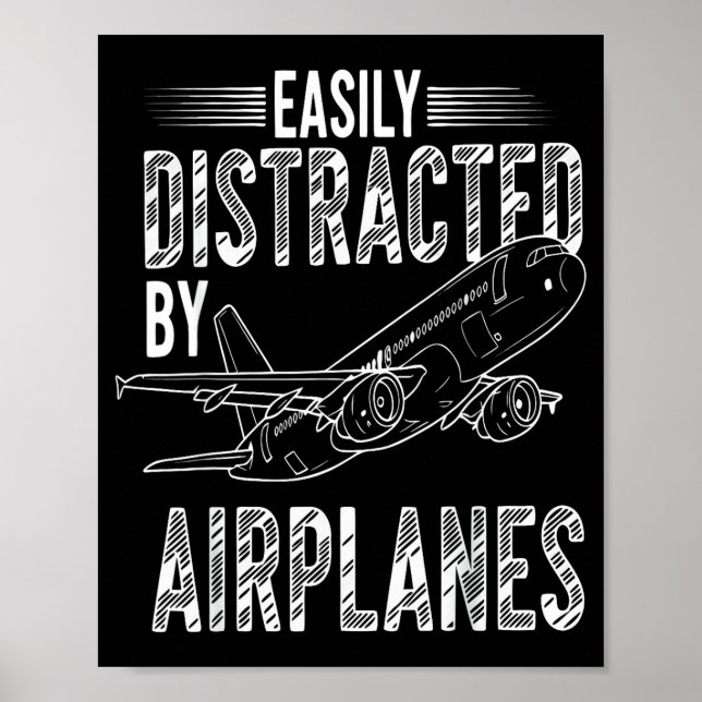 Poster Easily Distracted By Airplanes Funny Plane Lovers  (Frente)