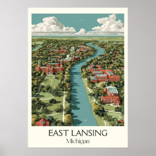 Poster East Lansing Michigan Vintage University Campus