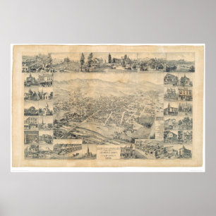 Póster East Los Angeles, CA. Mapa Panorâmico 1888 (0900A)