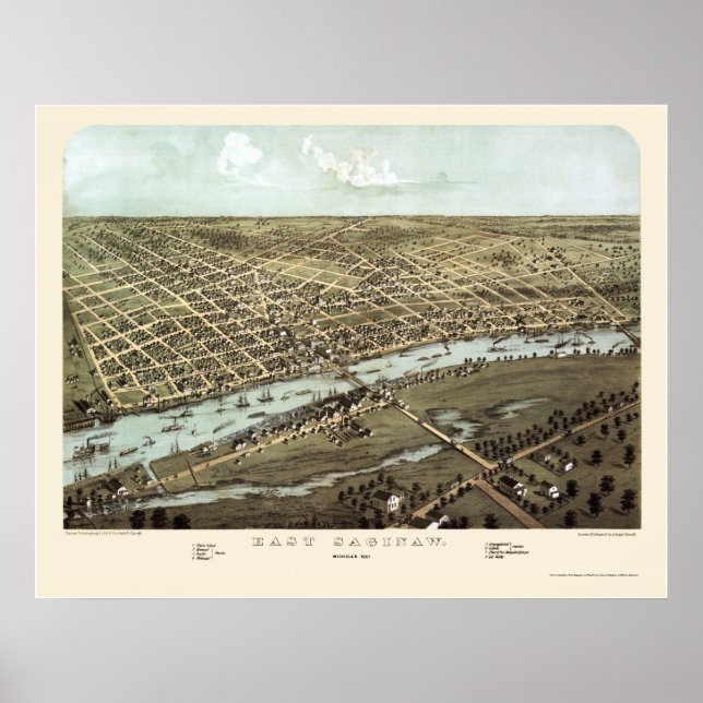 Poster East Saginaw, MI Panorâmica Map - 1867 (Frente)