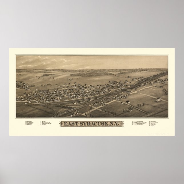 Póster East Syracuse, NY Panorâmica Map - 1885 (Frente)