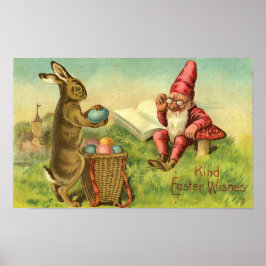Poster Easter Bunny E Gnome Vintage Saudação