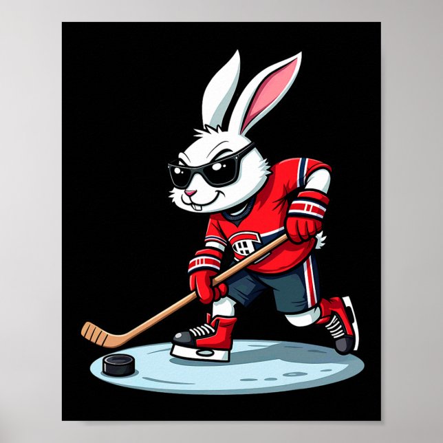 Poster Easter Bunny Playing Hockey  (Frente)