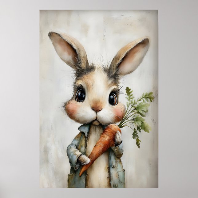 Poster Easter Rabbit Carrot Print, Spring Bunny (Frente)
