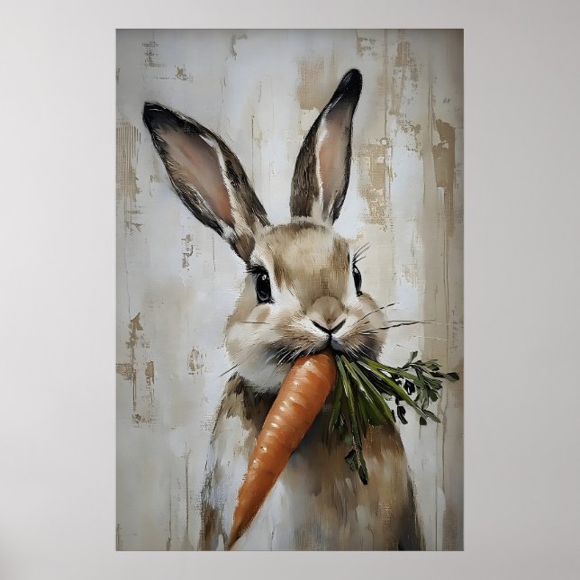 Poster Easter Rabbit Carrot Print, Spring Bunny (Frente)