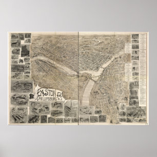 Póster Easton, PA & Phillipsburg, 1900, Mapa Panorâmico d