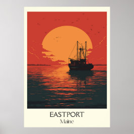 Poster Eastport Maine Vintage Harbor Barcos de Pesca