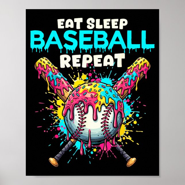 Poster Eat Sleep Baseball Repeat Funny Ice Cream Drip Cro (Frente)