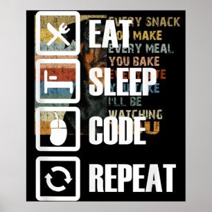 Poster Eat Sleep Code Repetir Engenheiro de programação d
