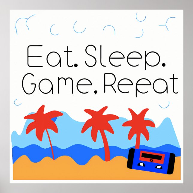 Poster "Eat. Sleep. Game. Repeat." Retro Gaming (Frente)
