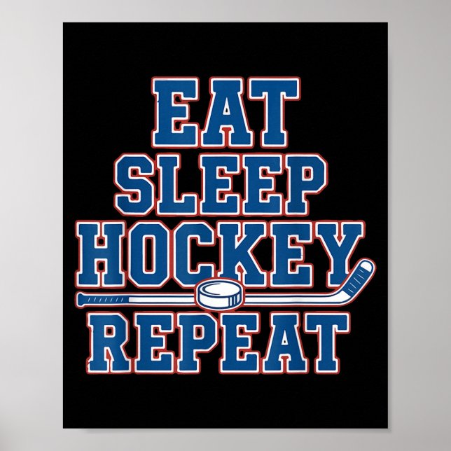 Poster Eat Sleep Hockey Repeat Ice Hockey For Teens Kids  (Frente)