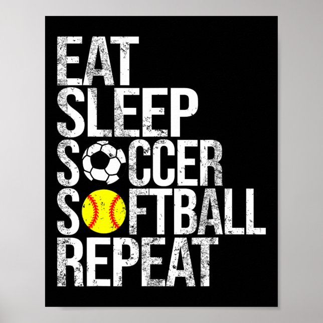 Poster Eat Sleep Soccer Softll Repeat Funny Ll  (Frente)