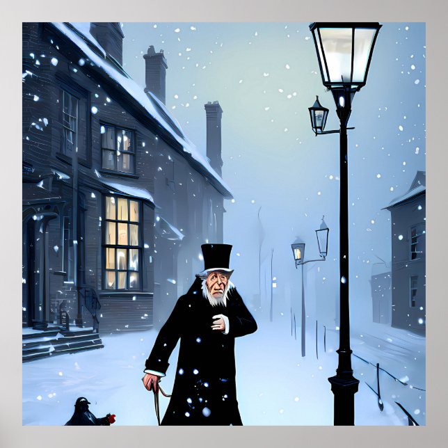 Poster Ebenezer Scrooge Snowy Rua Vitoriana (Frente)
