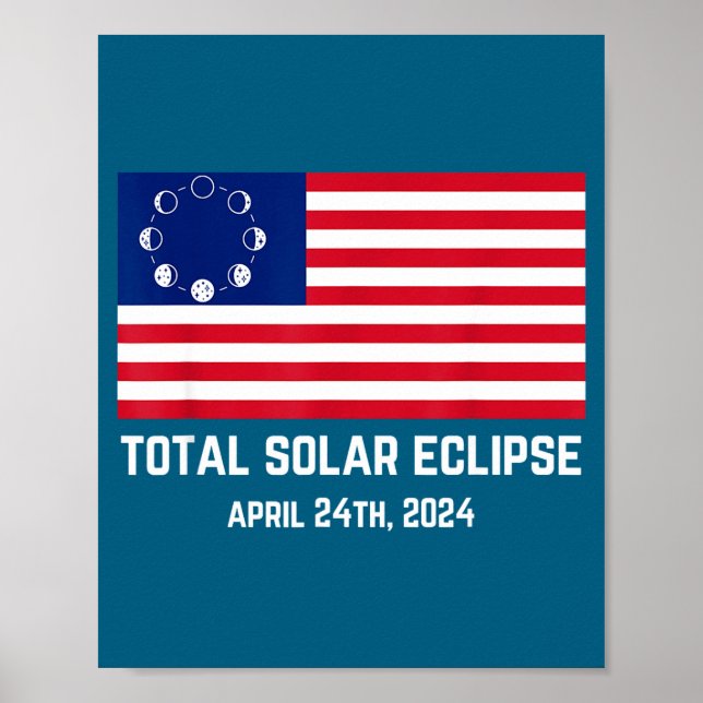 Poster Eclipse 2024 Bandeira EUA Engraçado Americano Ecli (Frente)