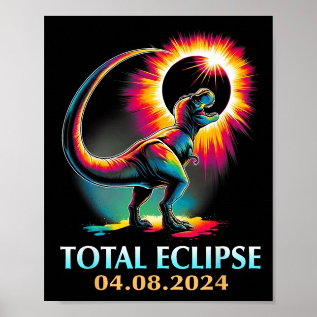 Poster Eclipse 2024 Eclipse Solar Total T Rex Dinossauro (Frente)