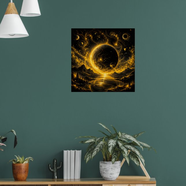 Poster Eclipse Escuro com Filigrana Dourada — Fantasia Có (Sala de Estar 1)
