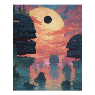 Póster Eclipse Etéreo Sobre Penhascos Nebulosos
