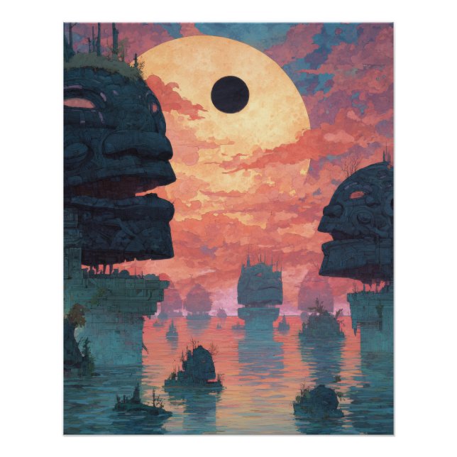 Póster Eclipse Etéreo Sobre Penhascos Nebulosos (Frente)