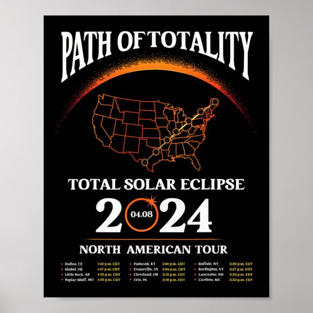 Poster Eclipse Path Of Totality Solar Eclipse Abril 8 202 (Frente)